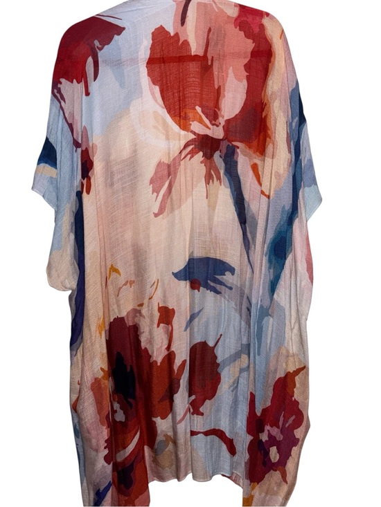 Modena Other - Floral Watercolor Kimono Cover-Up in Rust & Blue, NWT
